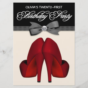 Invitación Corbata de lazo roja negra Cumpleaños de mujer