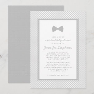 Invitación Corbata de moño gris a cuadros para baby shower vi