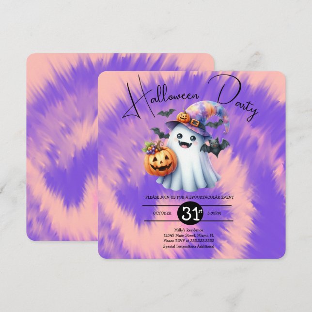 Invitación Corbata Halloween fantasma fiesta teñido a mano di (Anverso / Reverso)