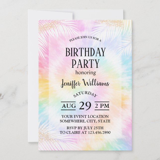 Invitación Corbata teñida pastel rosa chic femenino           (Anverso)