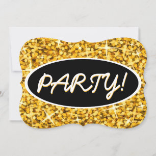 Invitación Corchete negro ovalado de Glitz "Gold" "Fiesta"