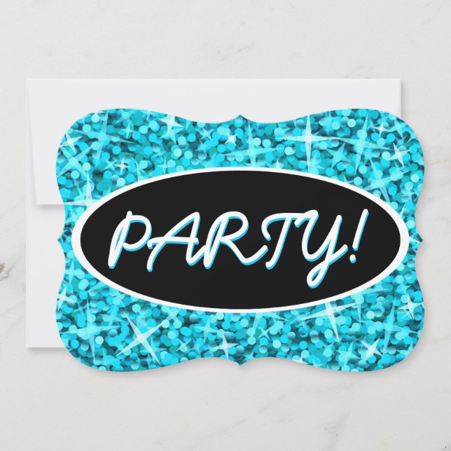 Invitación Corchete ovalado negro Glitz Blue 'Fiesta!' (Anverso)