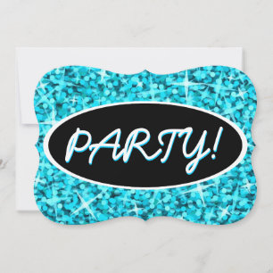 Invitación Corchete ovalado negro Glitz Blue 'Fiesta!'