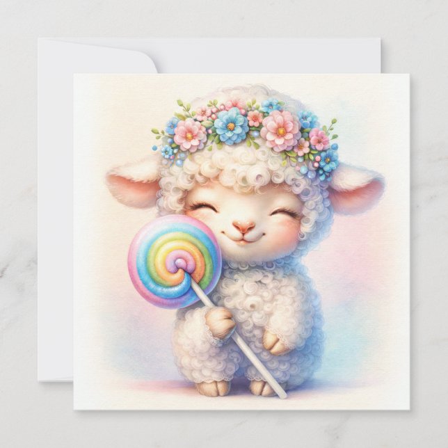 Invitación Corderito Adorable con Chupachups - Guardería Capr (Anverso)