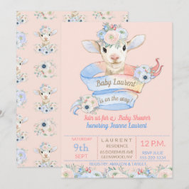 Invitación Corderito bebé rosa azul ducha guardería granja