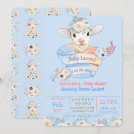 Invitación Corderito bebé rosa azul granja guardería campo