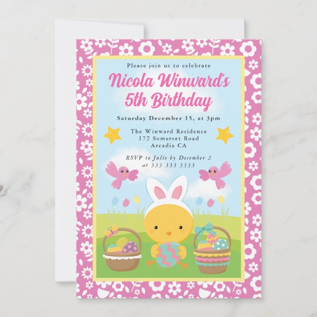 Invitación Corderito de Pascua adorable cumpleaños de primave (Anverso)