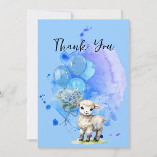 Invitación Corderito Dulce Globos de Hortensia Azul Gracias