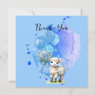 Invitación Corderito Dulce Hortensia Azul Cuadrado Gracias