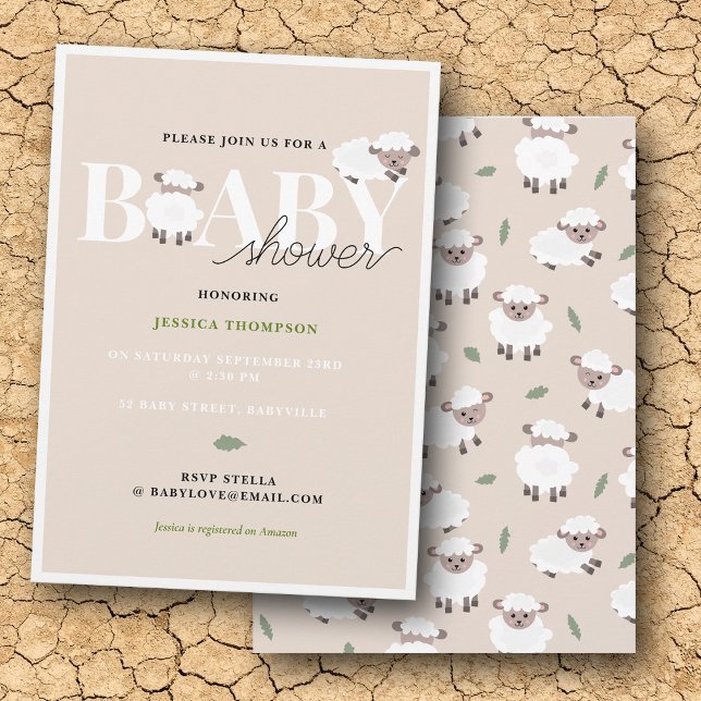 Invitación Corderito Lindo Animales de Granja Modernos Fiesta (Cute Lamb Modern Cute Farm Animals Baby Shower Invitation)
