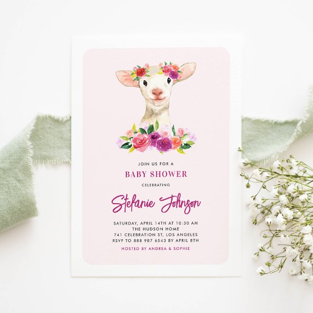 Invitación Cordero acuático y Baby Shower de flores moradas (Subido por el creador)