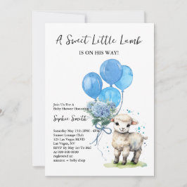 Invitación Cordero dulce Baby Shower azul color azul