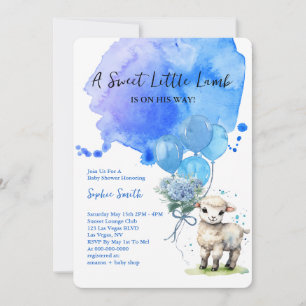 Invitación Cordero dulce Baby Shower azul color azul