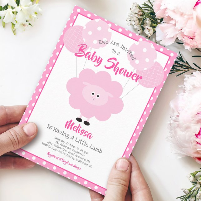 Invitación Cordero dulce rosa lindo Baby Shower sencillo mode (Subido por el creador)