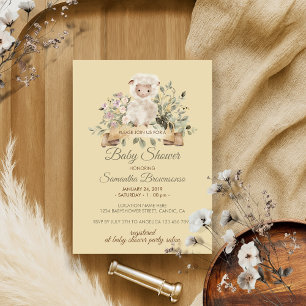 Invitación Cordero Oveja Lindo Flor Beige Crema