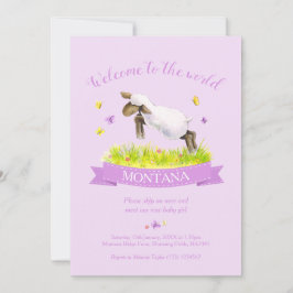 Invitación Cordero saltando una linda bienvenida al mundo púr