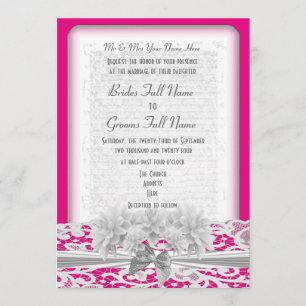 Invitación Cordón floral blanco y boda rosado fucsia