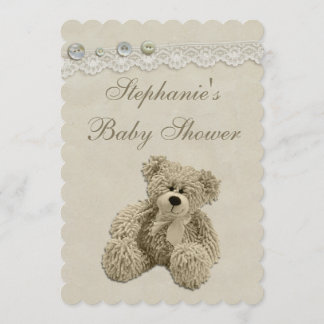 Invitación Cordón lindo Baby Shower del vintage del oso de