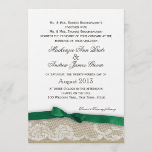 Invitación Cordón y boda del arco del verde esmeralda