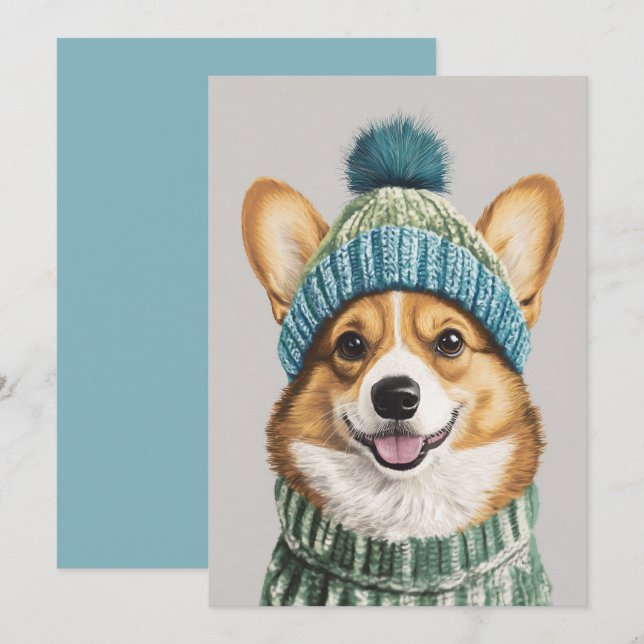 Invitación Corgi Acogedor con Ropa de Invierno (Anverso / Reverso)