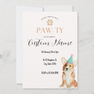 Invitación Corgi Birthday Paw-ty