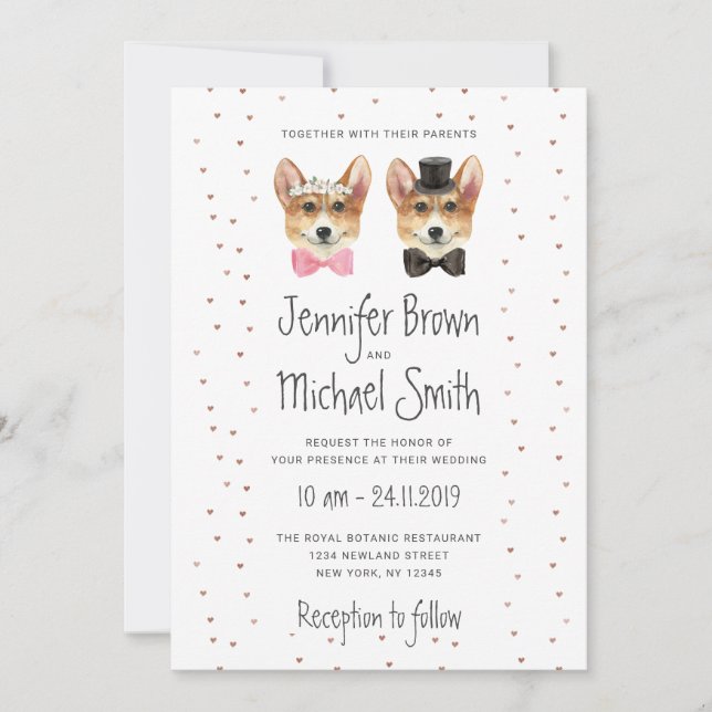 Invitación Corgi Boda Dog Bride Groom Couple Valentines (Anverso)
