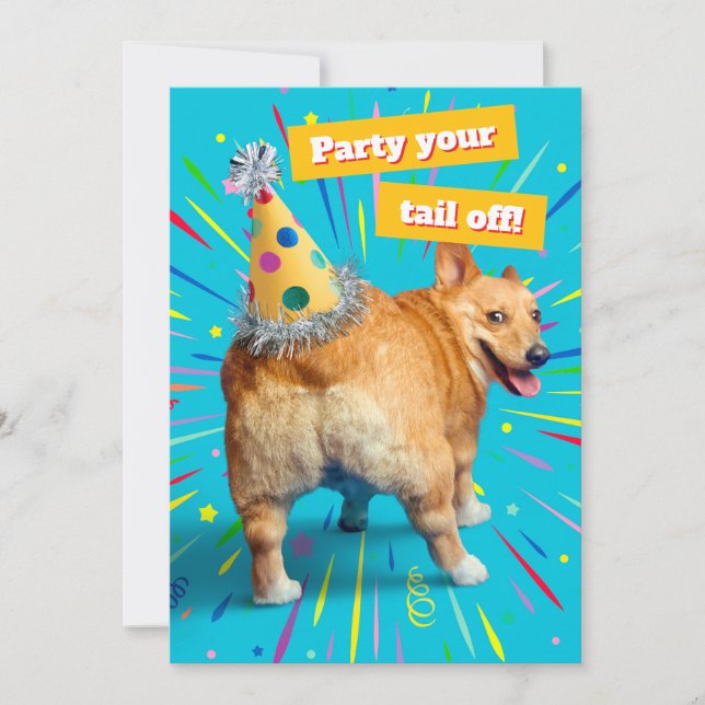 Invitación Corgi Butt Birthday Hat (Anverso)