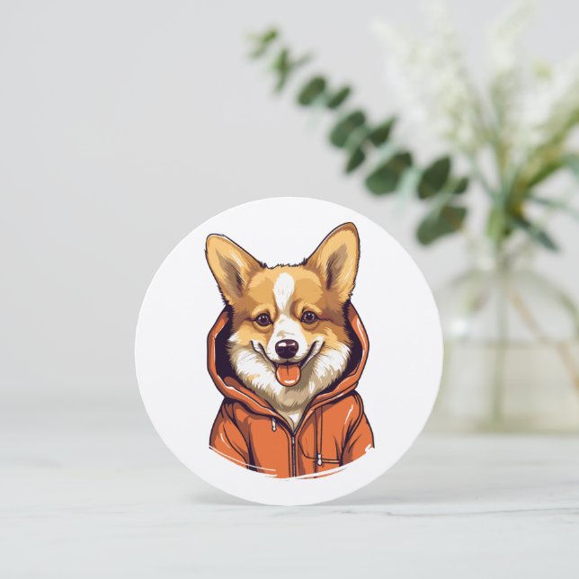 Invitación Corgi Divertido con Sudadera con Capucha (Anverso de pie)