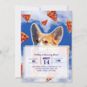Invitación Corgi Dog Eating Pizza