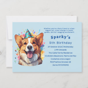 Invitación Corgi Doggo Paw-ty: Un Bash de Cumpleaños