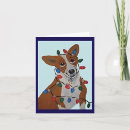 Invitación Corgi enredado en luces de Navidad