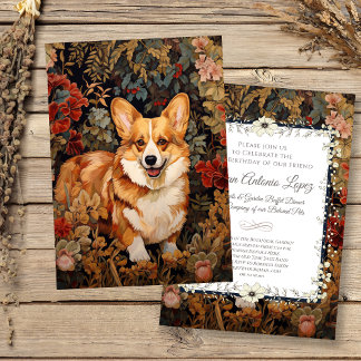 Invitación Corgi galés en un jardín de flores victoriano