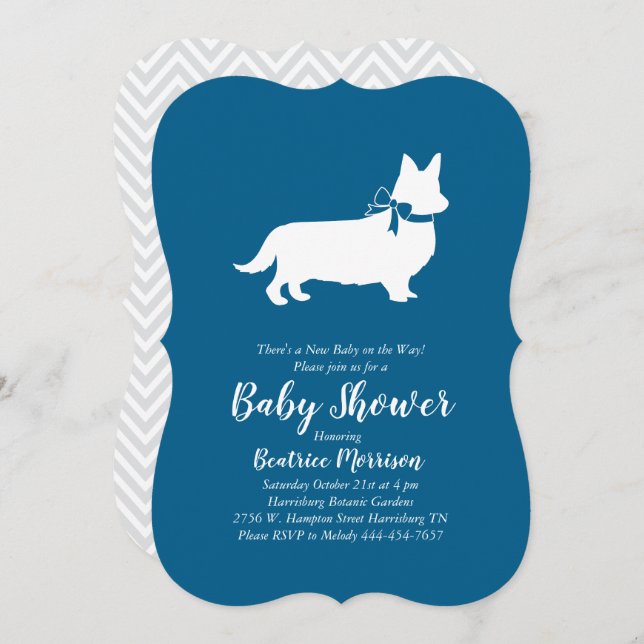 Invitación Corgi galés Perro Baby Shower Blue Boy (Anverso / Reverso)