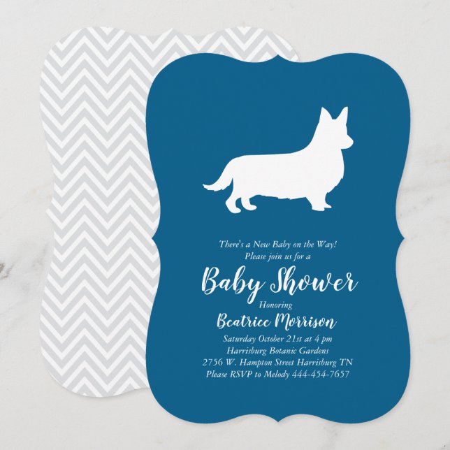 Invitación Corgi galés Perro Baby Shower Blue Boy (Anverso / Reverso)
