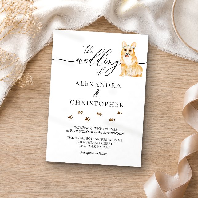Invitación Corgi perro cachorro Boda Caligrafía (Subido por el creador)