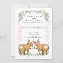 Invitación Corgi Perro Cute Dos Novias Boda Gay