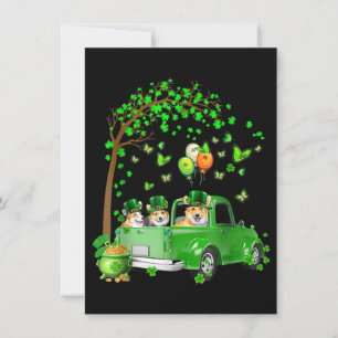 Invitación Corgi St Patricks Día Camión Verde Debajo Del Árbo