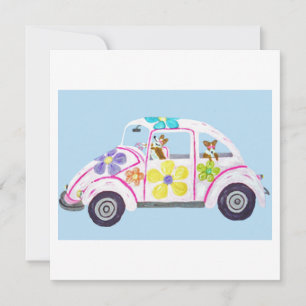 Invitación Corgis hippies galeses en su Coche del Amor de Niñ