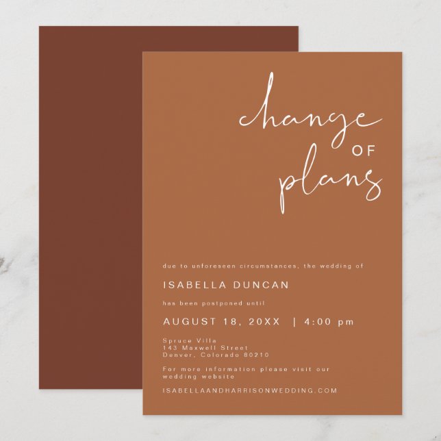 Invitación CORIANDER Boho Terracota Boda Cambio de Planes (Anverso / Reverso)
