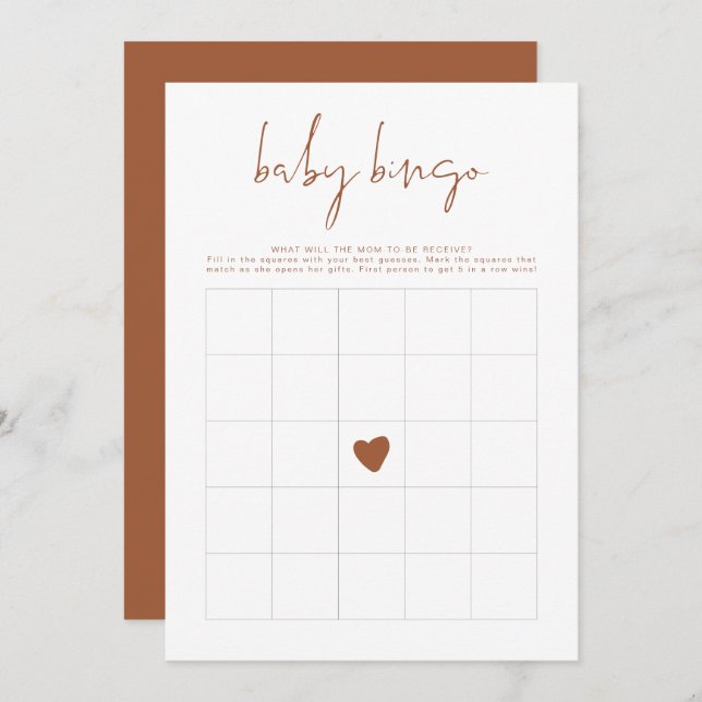 Invitación CORIANDER Boho Terracotta Baby Shower Bingo Juego  (Anverso / Reverso)