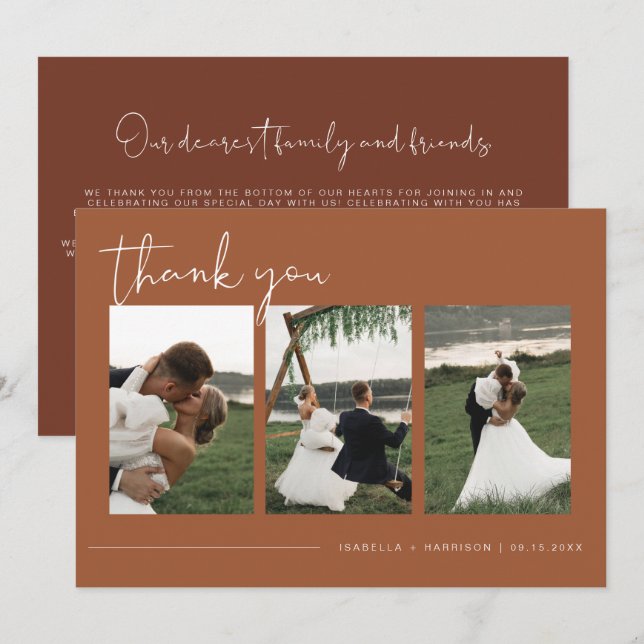 Invitación CORIANDER Boho Terracotta Foto Boda Gracias (Anverso / Reverso)