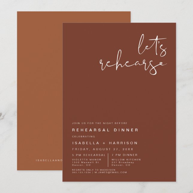 Invitación CORIANDER Terracotta y ensayo de roya cena (Anverso / Reverso)