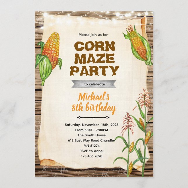 Invitación Corn maze birthday party invitation (Anverso)