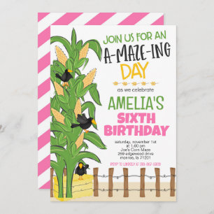 Invitación Corn Maze Chica Cumpleaños