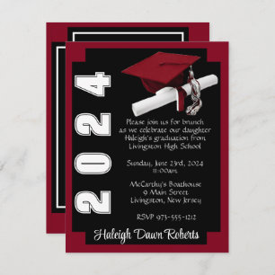 Invitación Corner Block Black & Cardinal Red Graduation