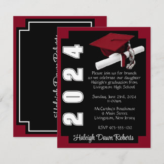 Invitación Corner Block Black & Cardinal Red Graduation