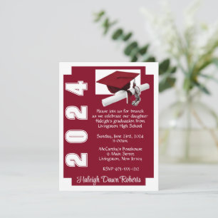 Invitación Corner Block Cardinal Graduación en blanco y rojo