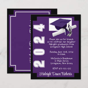 Invitación Corner Block Purple & Black Graduation