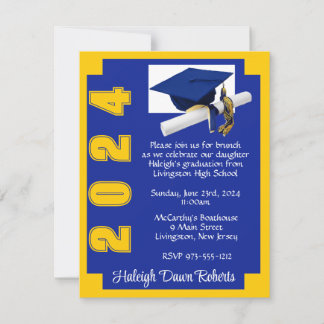 Invitación Corner Block Royal Blue & Gold Graduación