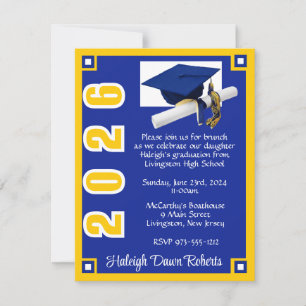 Invitación Corner Block Royal Blue & Gold Graduación
